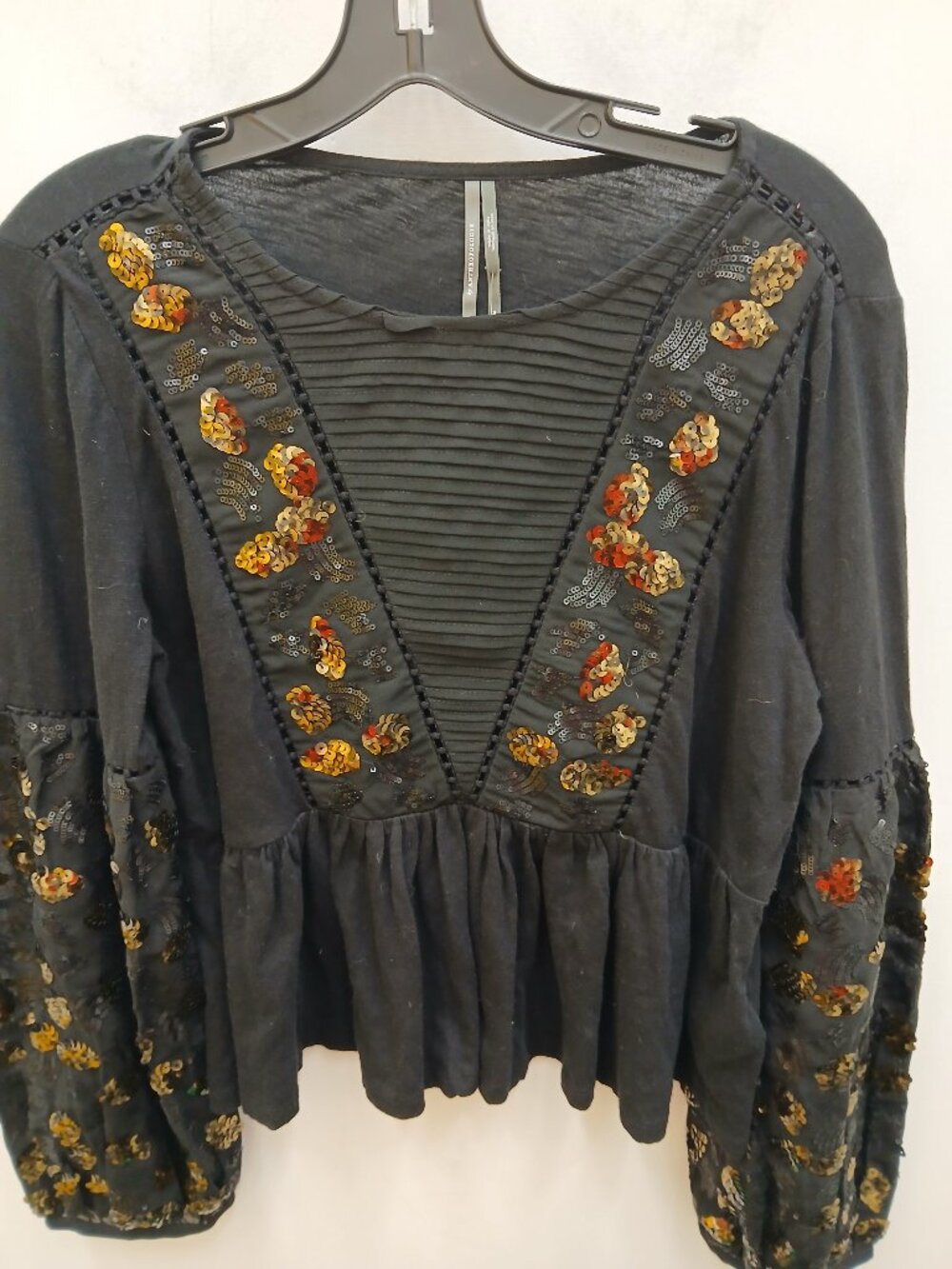 Anthropologie Black Embellished Bohemian Top